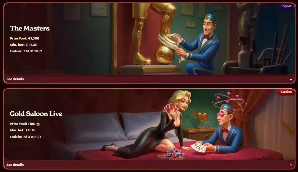 Casoola Casino toernooien: The Masters en Gold Saloon Live